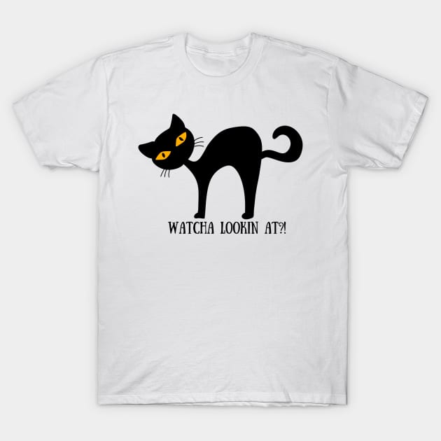 WATCHA LOOKIN AT Funny Halloween Black Cat Design T-Shirt by SimpliciTShirt